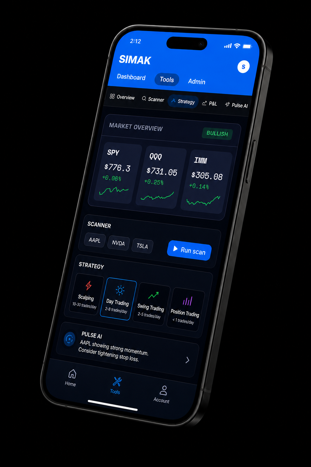 Preview of SIMAK: market overview, scanner, strategy, and Pulse AI